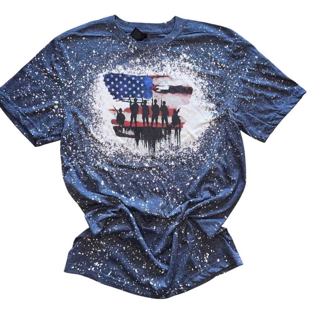 American Soldier Silloutte Flag Bleached Heather Navy Gildan Tshirt